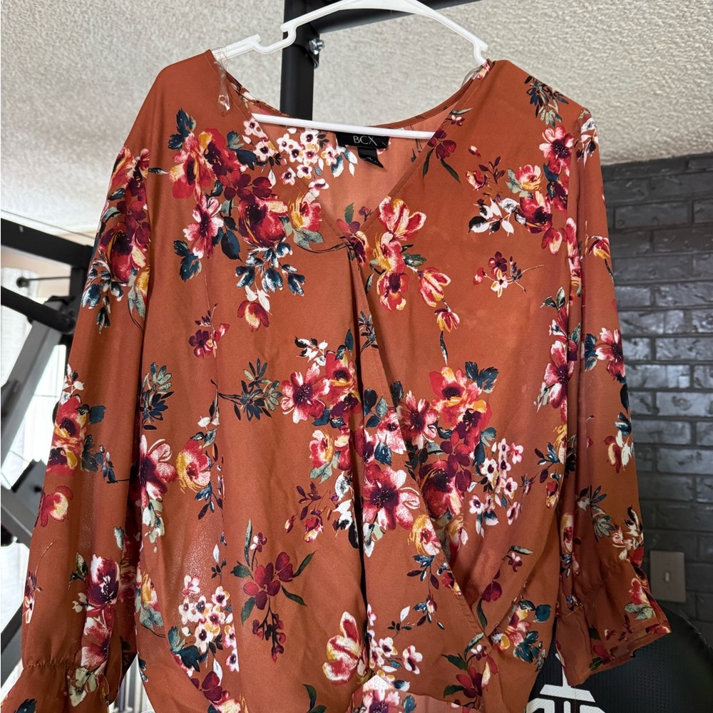 Floral Wrap Top - Rust